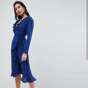 Asos blue ruffle wrap dress